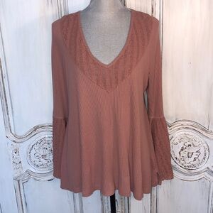 Free People Cotton Blend Long Sleeve Ribbed Knit Pullover Top Size Medium